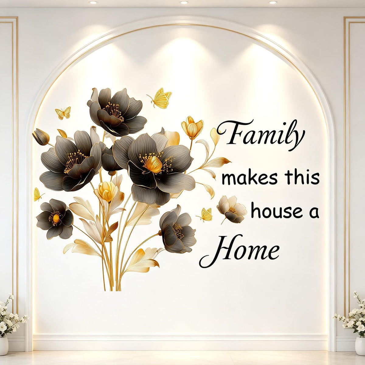Floral Flower Family Quotes Butterflies Peel and Stick Wall Decor Decals (Family, Flower, Butterfly, Elegant, Floral)