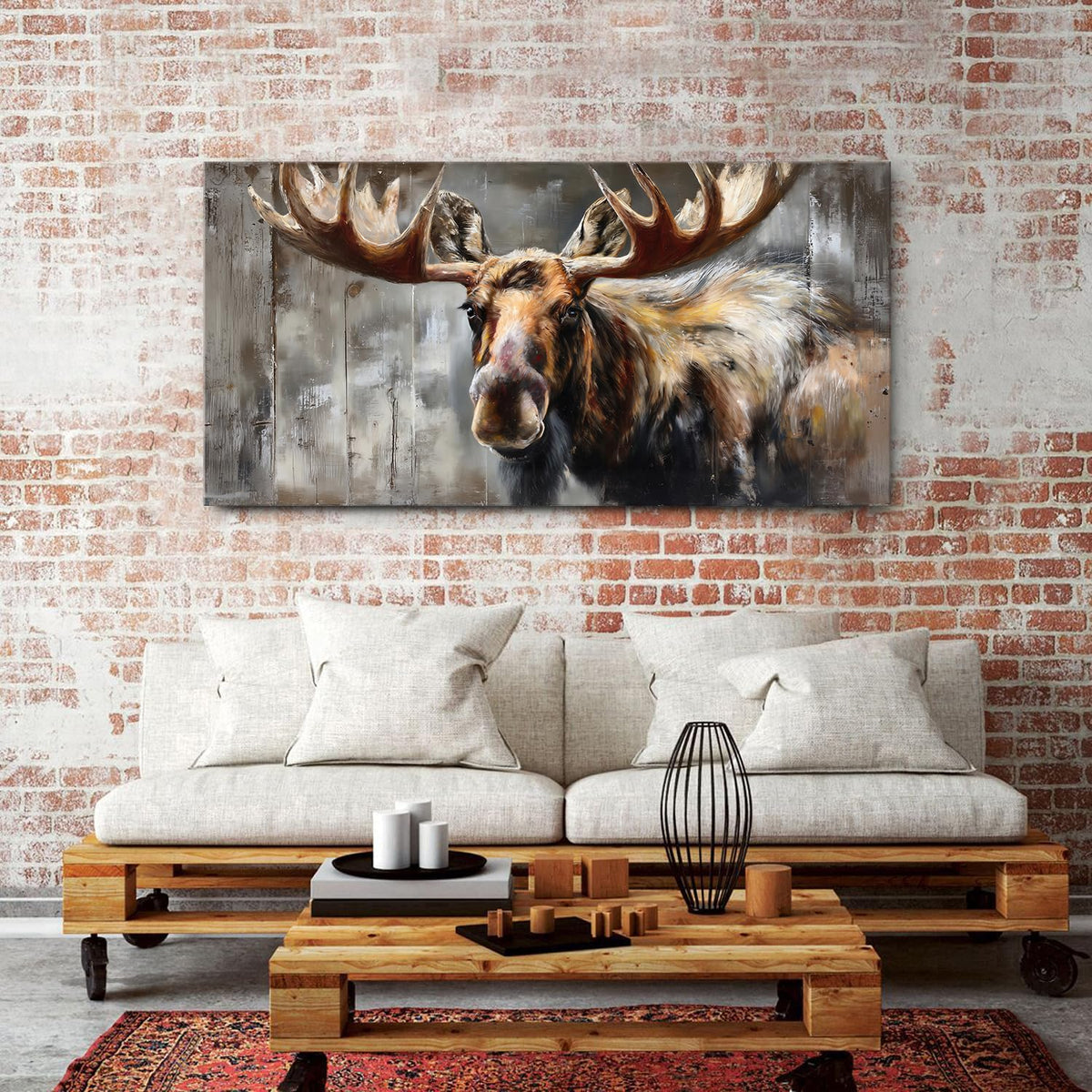 Rustic Deer Wall Art Lodge Wall Decor Elk Portrait Canvas Prints Farmhouse Wilderness Animal Photo Painting Wood Grain Background Poster Picture for Boys Bedroom Living Room Modern Decorations 30x60" (57.8"L x 30"W / Deer)