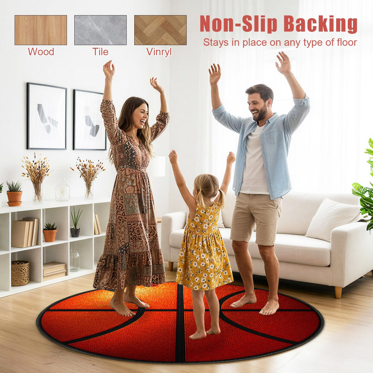 Basketball Round Rug 4ft Realistic Orange Basketball Leather Texture Circle Area Rug Washable Circular Floor Carpet Mat for B oys Bedroom (88 / 4' (Round))