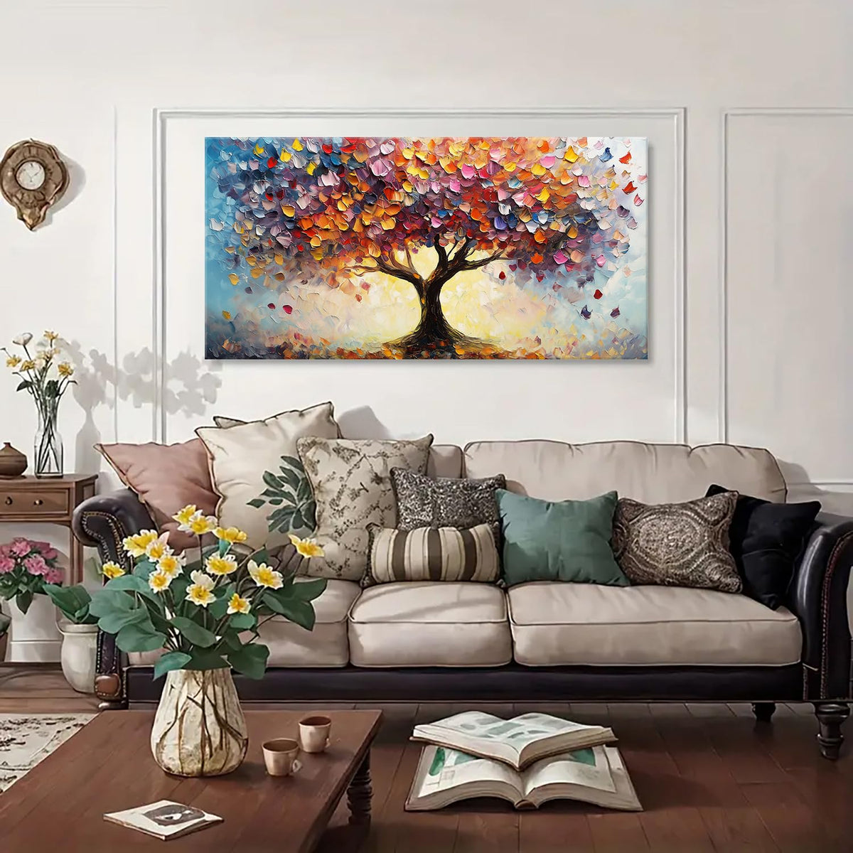 Colorful Tree Canvas Wall Art Abstract Graffiti Tree of Life Wall Decor Nature Picture for Living Room Home Bedroom Forest Landscape Painting Prints Farmhouse Modern Poster Artwork Decorations 24x48” (48"x24"x1 / TFL)