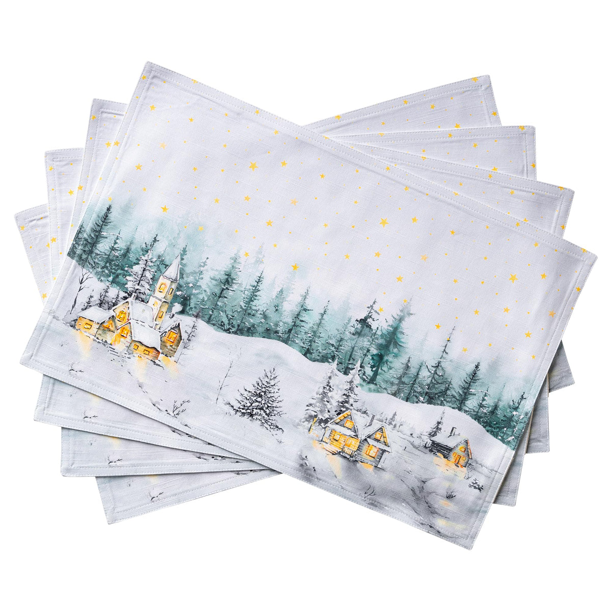 Placemats Set of 4 Reusable 100% Cotton (018 - Neige De Noel / 13" X 19" (Pack of 4))