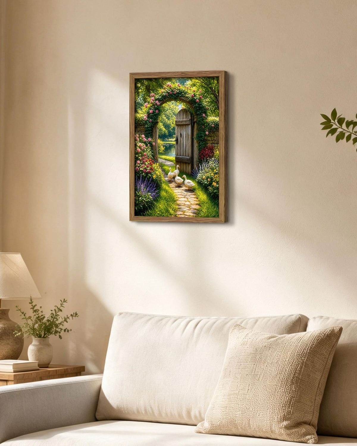 Duck Garden Framed Canvas Wall Art (A-White Duck / 24"L x 16"W)