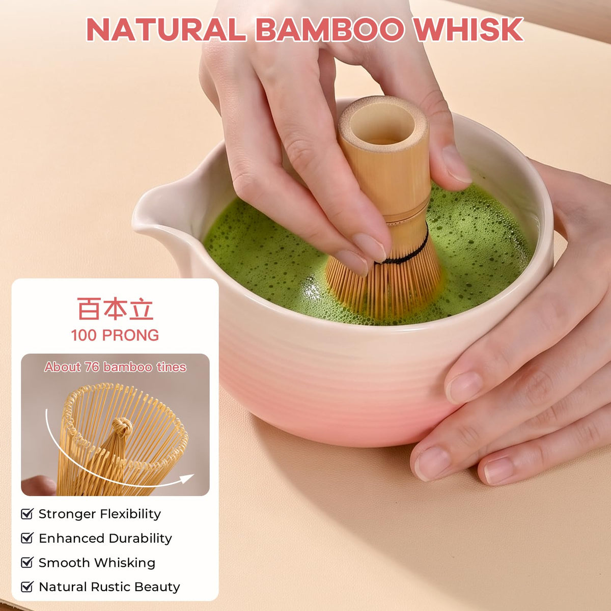 Matcha Set Complete Matcha Kit with matcha whsik pink (Pink / 8 pcs)