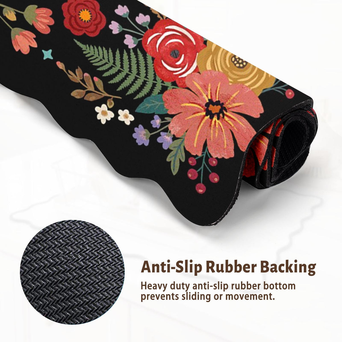 Scalloped Dish Drying Mat 2 (Dark Floral / 12x19 inch)