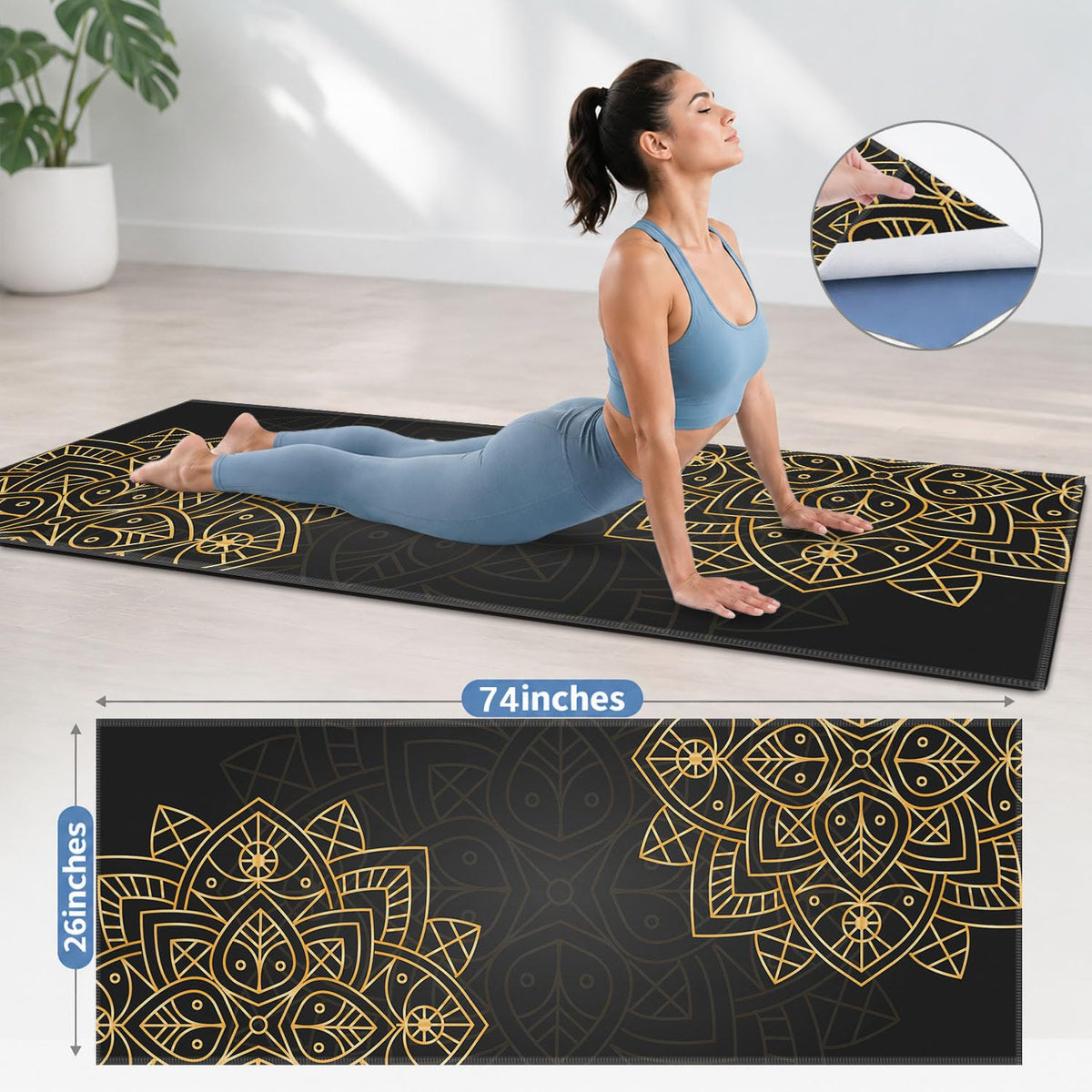 Yoga Mat Towel (Gold Flower-02 / Large)