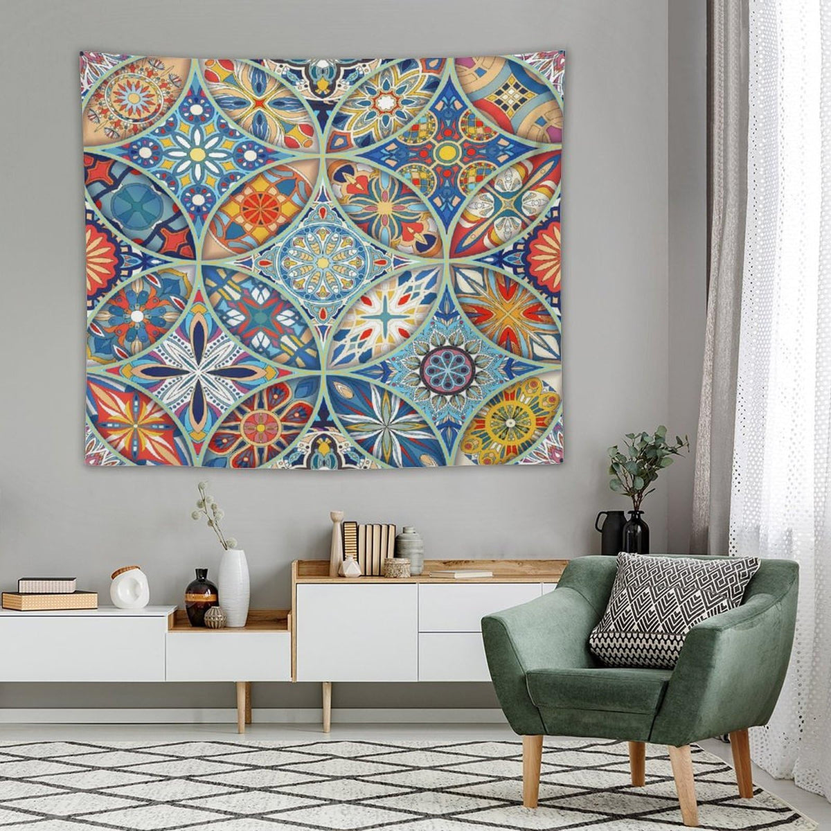 Boho Floral Tapestry Wall Hanging Colorful Bohemian Mandala Tapestries Home Decor for Living Room Bedroom Apartment Farmhouse Dorm 50"x60" (50"L x 60"W / Mandala-19)