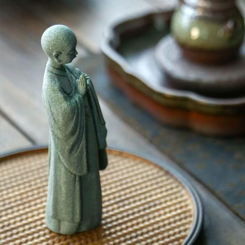 Praying Monk Figurine Standing Monk Statue Zen Meditating Sculpture (Small)