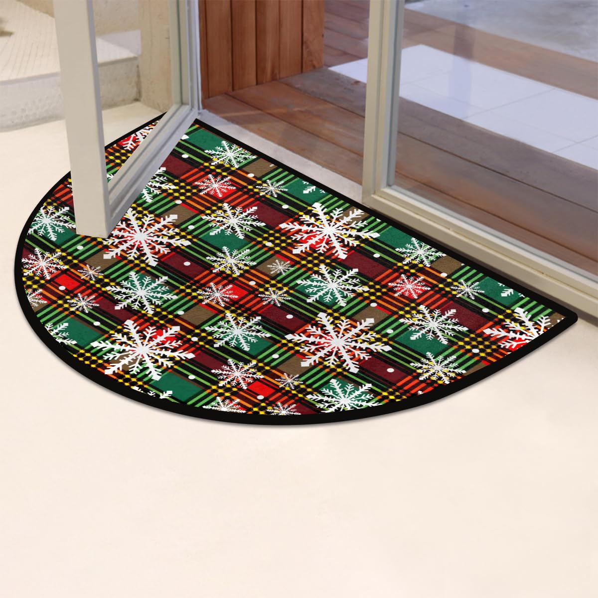 Christmas Half Round Doormat Non Slip Semi Circle Rug Outdoor Welcome Mat (Z-112)