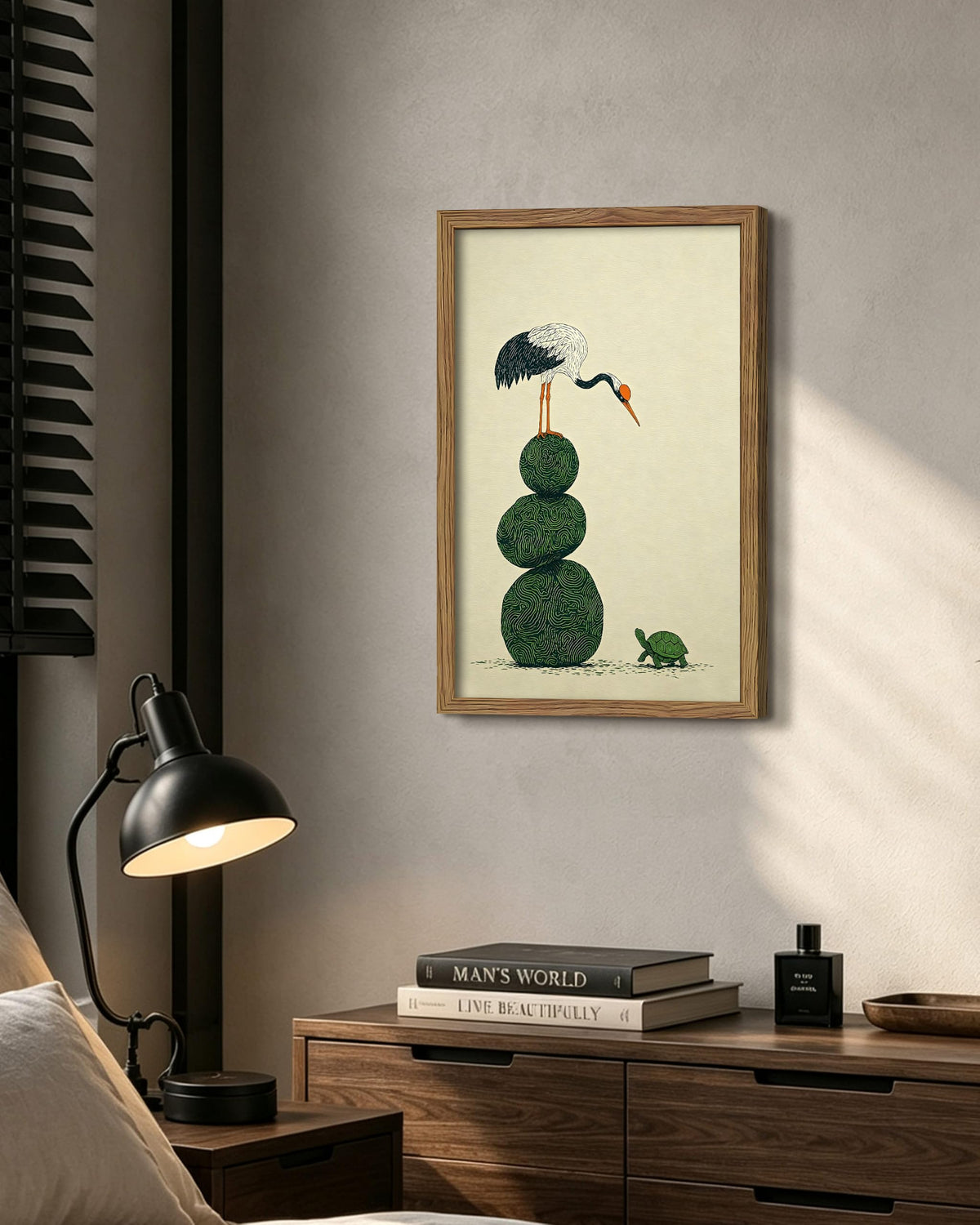 Framed Japanese Crane Wall Art 16x24 Inch (A-Green Turtle / 24"L x 16"W)