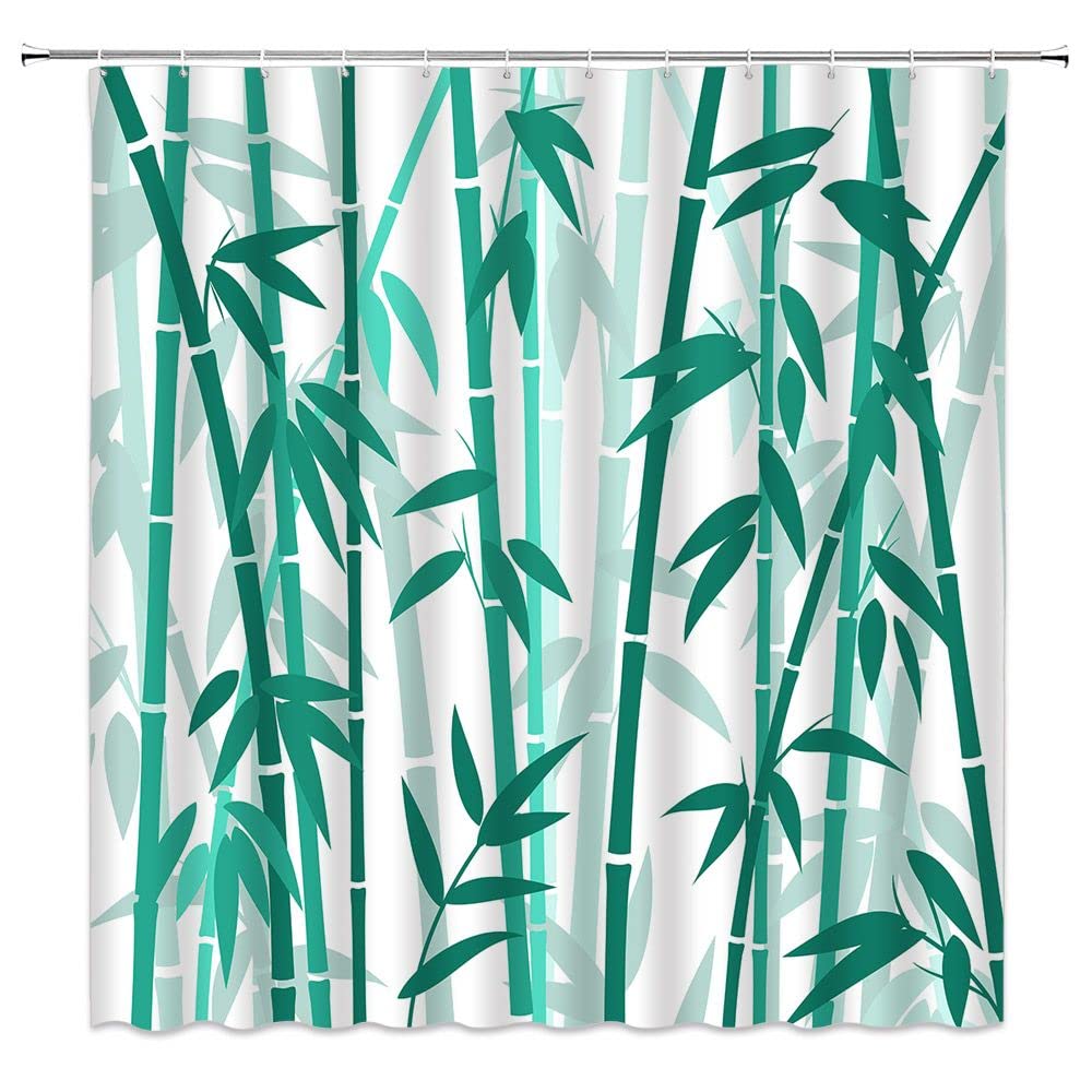 Bamboo Shower Curtain Green Bamboo Forest Tree Japanese Asain Art Rustic Wild Nature Plant Scenic Watercolor Fresh Spa Fabric Bathroom Sets with Hooks (Teal / 36"W x 70"L (Pack of 1))