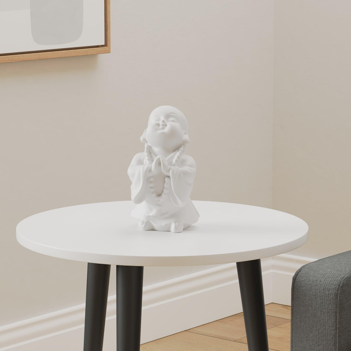 Buddha Statue Minimalist Sandstone Buda Ornament Monk Figurine Zen Decor Bring Home a Ray of Sunshine 9Inch (White / 9Inch)