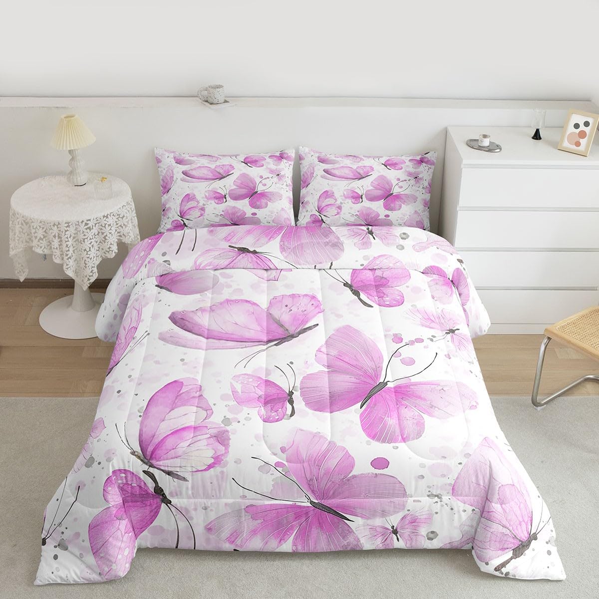 Girls Butterfly Comforter Set Toddler 3 Pcs for Kids Boys Girls (Multi 813 / Toddler)