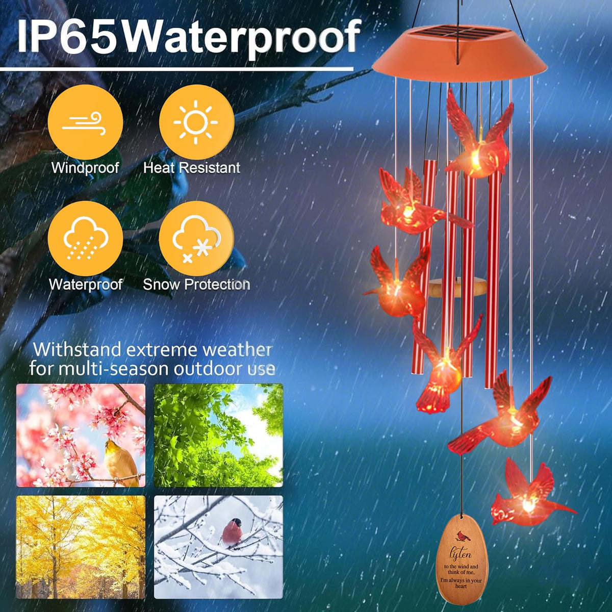 Cardinal Wind Chimes for Outside with 4 Music Aluminum Tubes