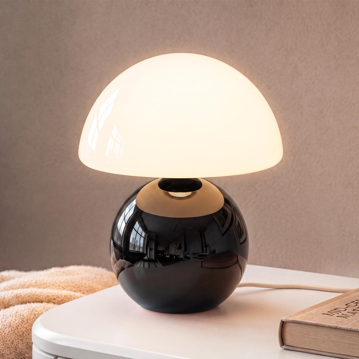 Mushroom Lamp Table Lamp for Bedroom (Black-)