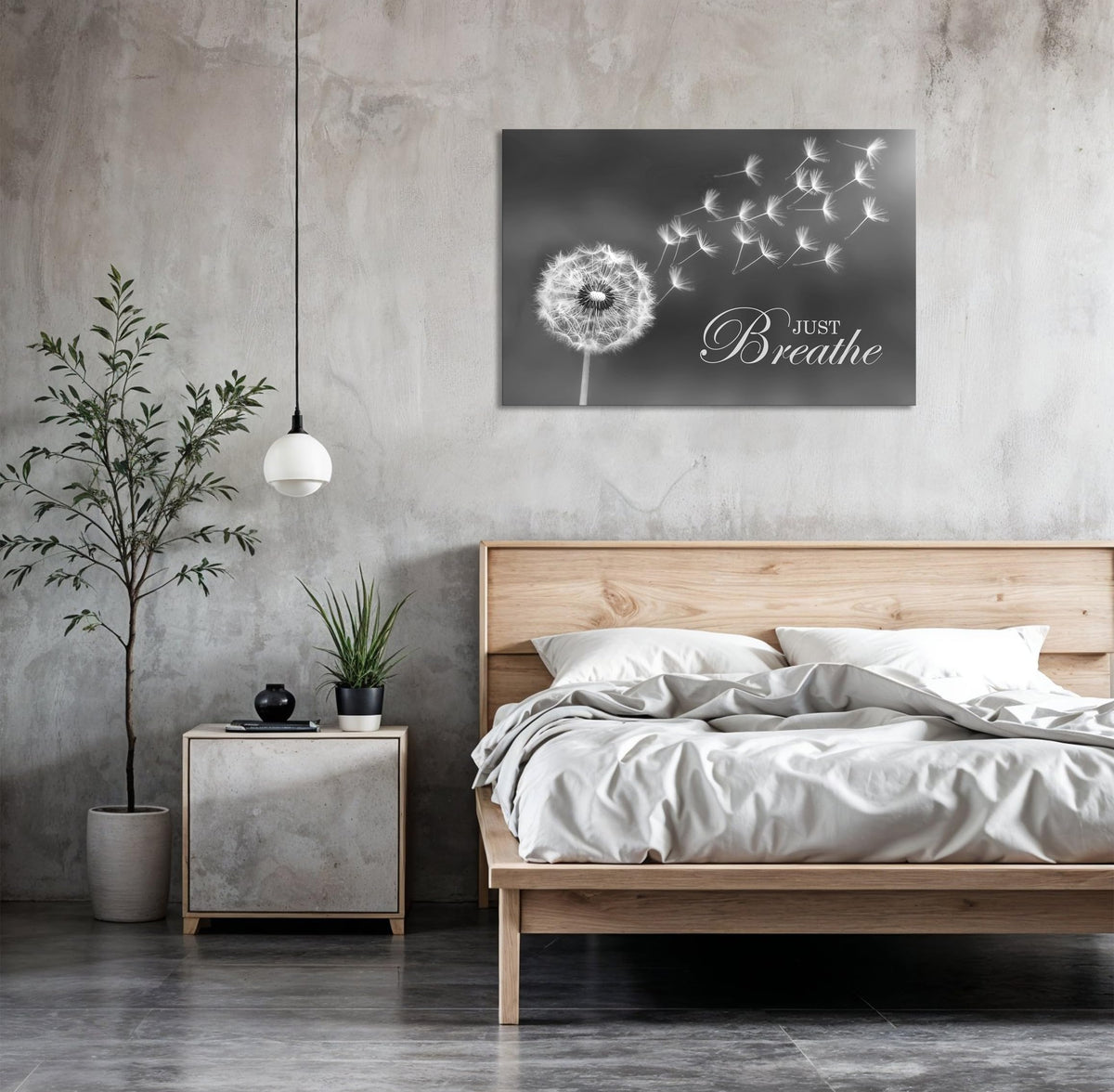 Black and White Dandelion Zen Wall Art Canvas Just Breathe Motivation Positive Picture Art Print for Spa Yoga Meditation Wall Decor Ready to Hang (16"L x 24"W / Dandelion-02)