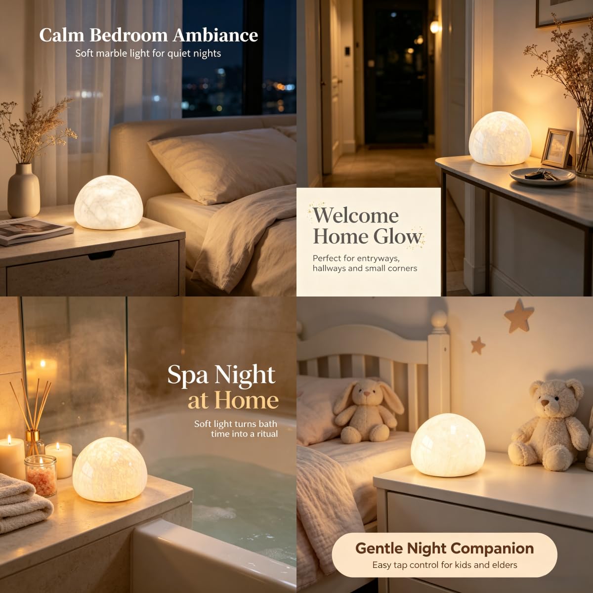 Natural Marble Lamp Cordless Touch Control Night Light 3 (White A)
