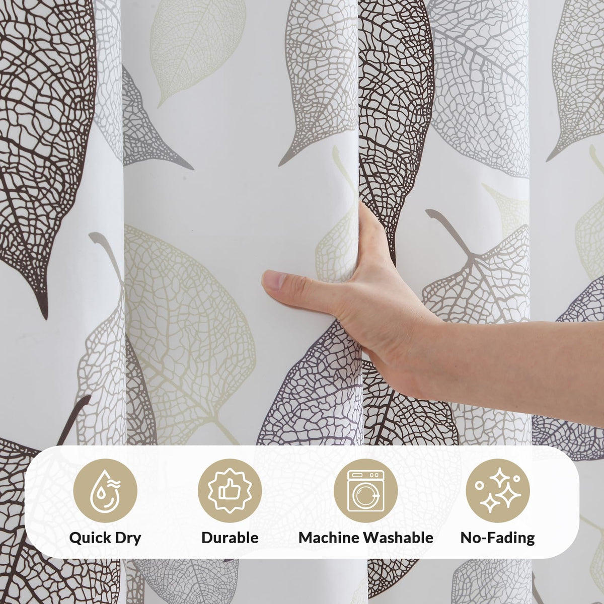 Grey Hollow Leaf Shower Curtain (Whispering Leaves / 72"W x 72"L (Pack of 1))