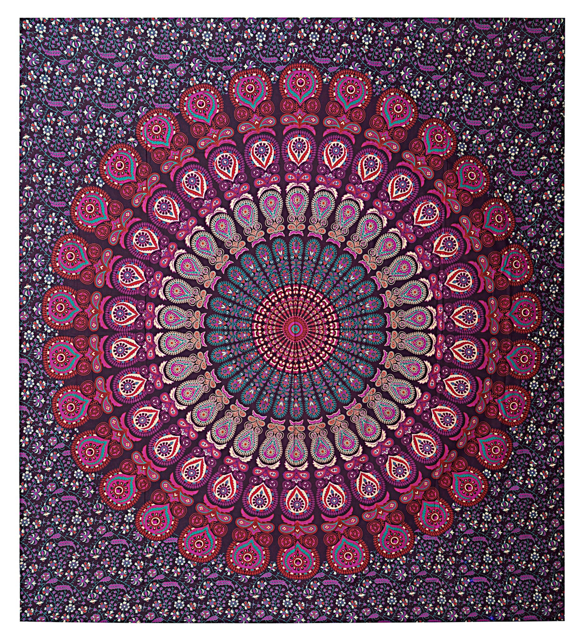 Handmade Cotton Peacock Mandala Tapestry (40"L x 30"W / Purple Pink)