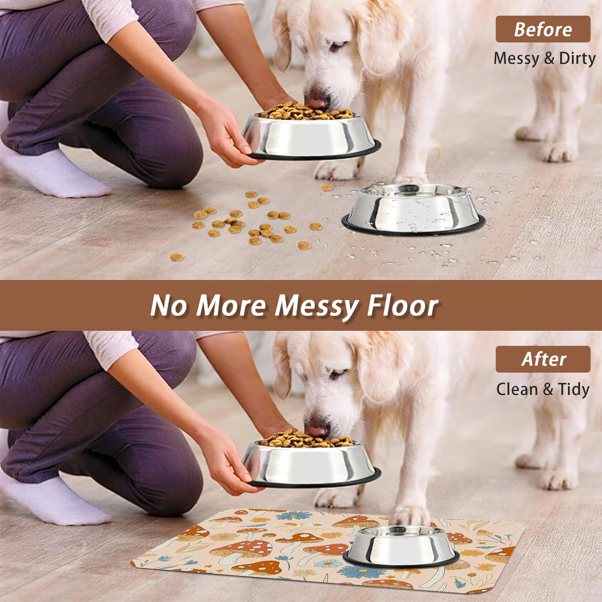 Cute Mushroom Flower Dog Cat Food Mat (12"L x 20"W / Cute Mushroom Flower)