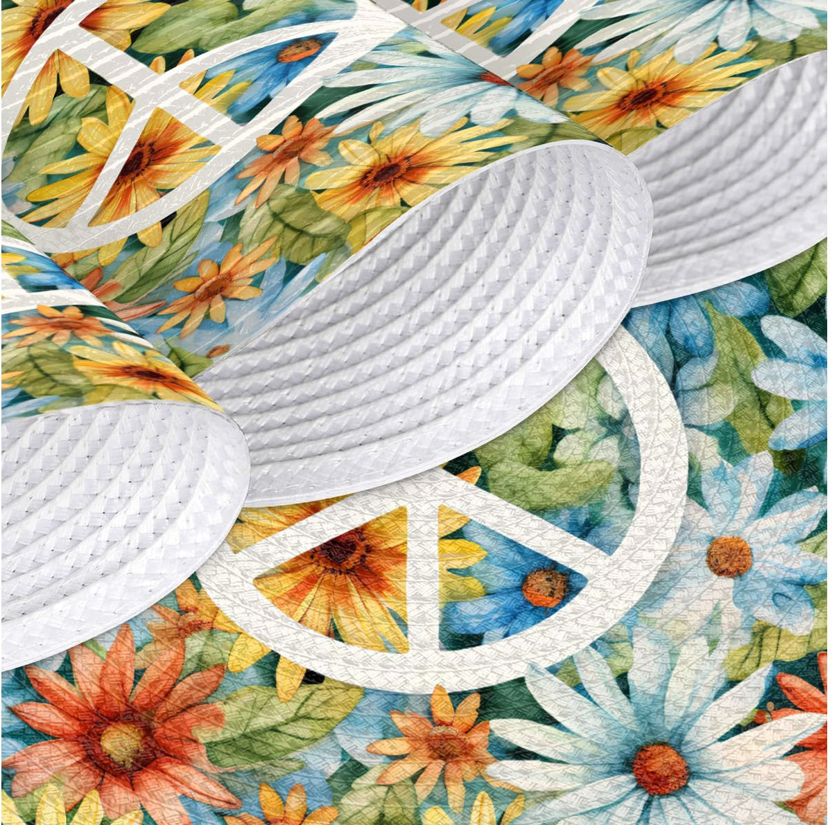 Peace Flowers Woven Placemats Round Placemats Set of 4 Festival Party (A 015 / 4 pieces)