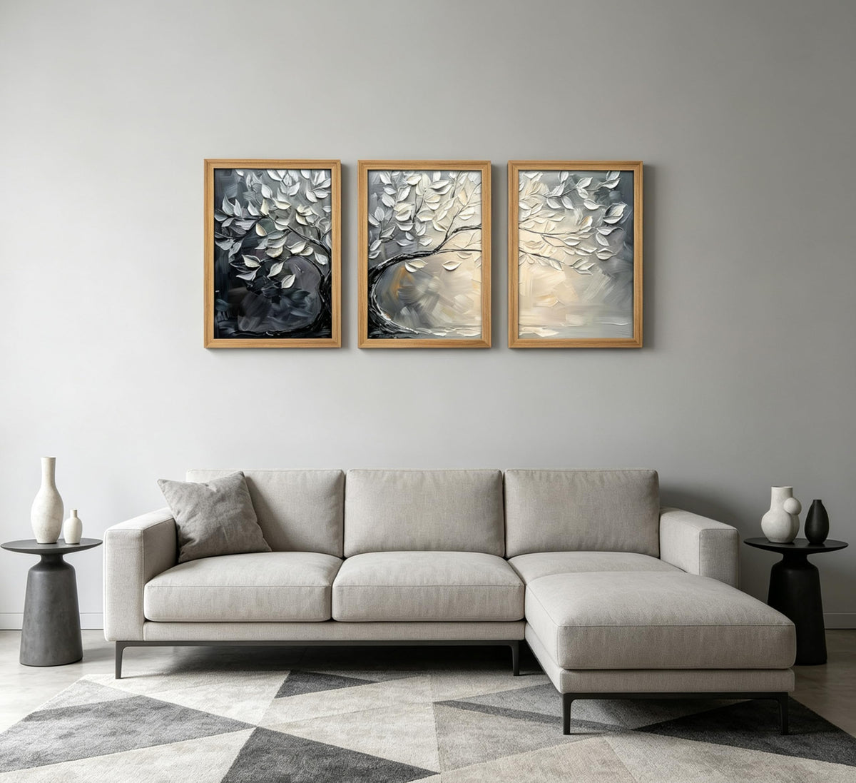 3Pcs Framed Abstract Leaf Canvas Wall Art (White / 16"L x 12"W)