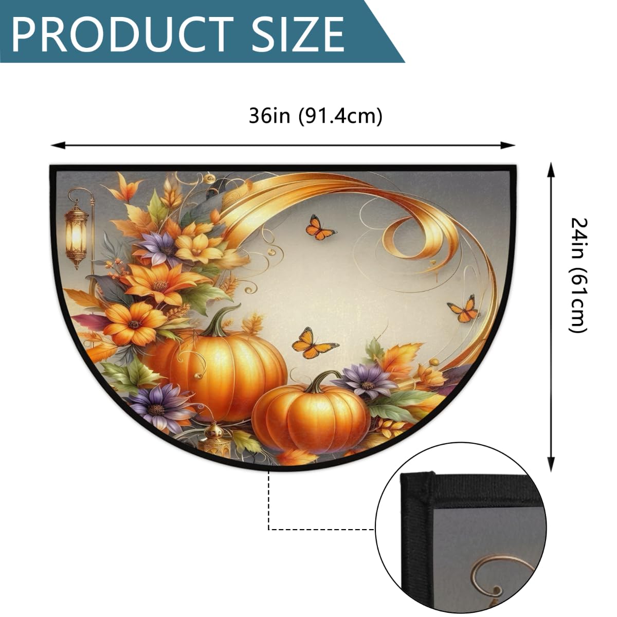 Half Round Door Mat Autumn Butterfly Flower Pumpkin Non (E 05)
