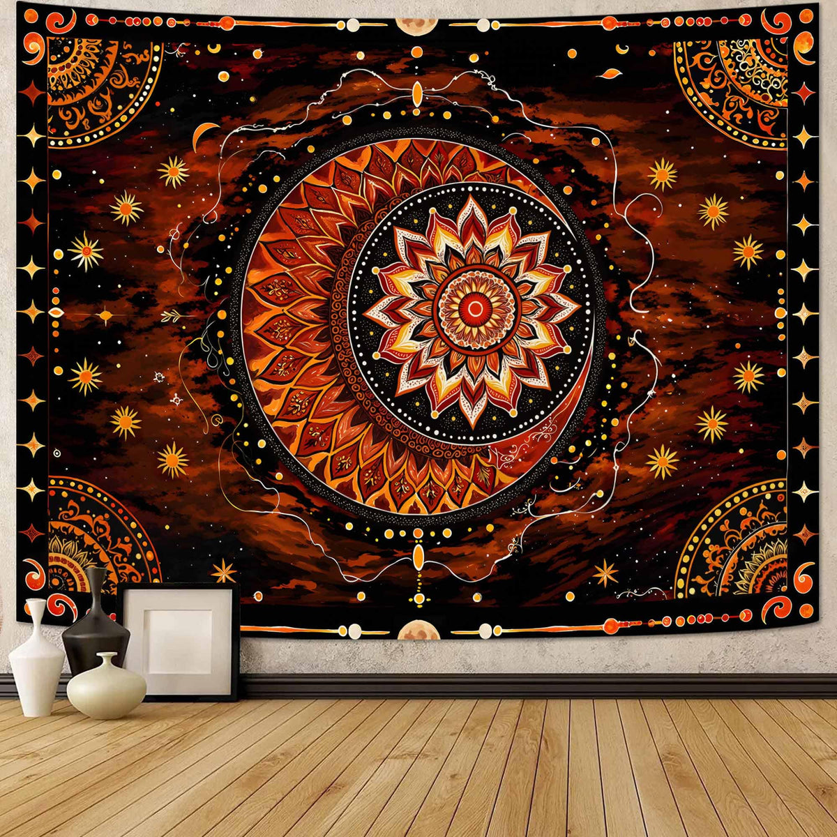 Celestial Mandala Tapestry (90"L x 70"W / Red Yellow Black)