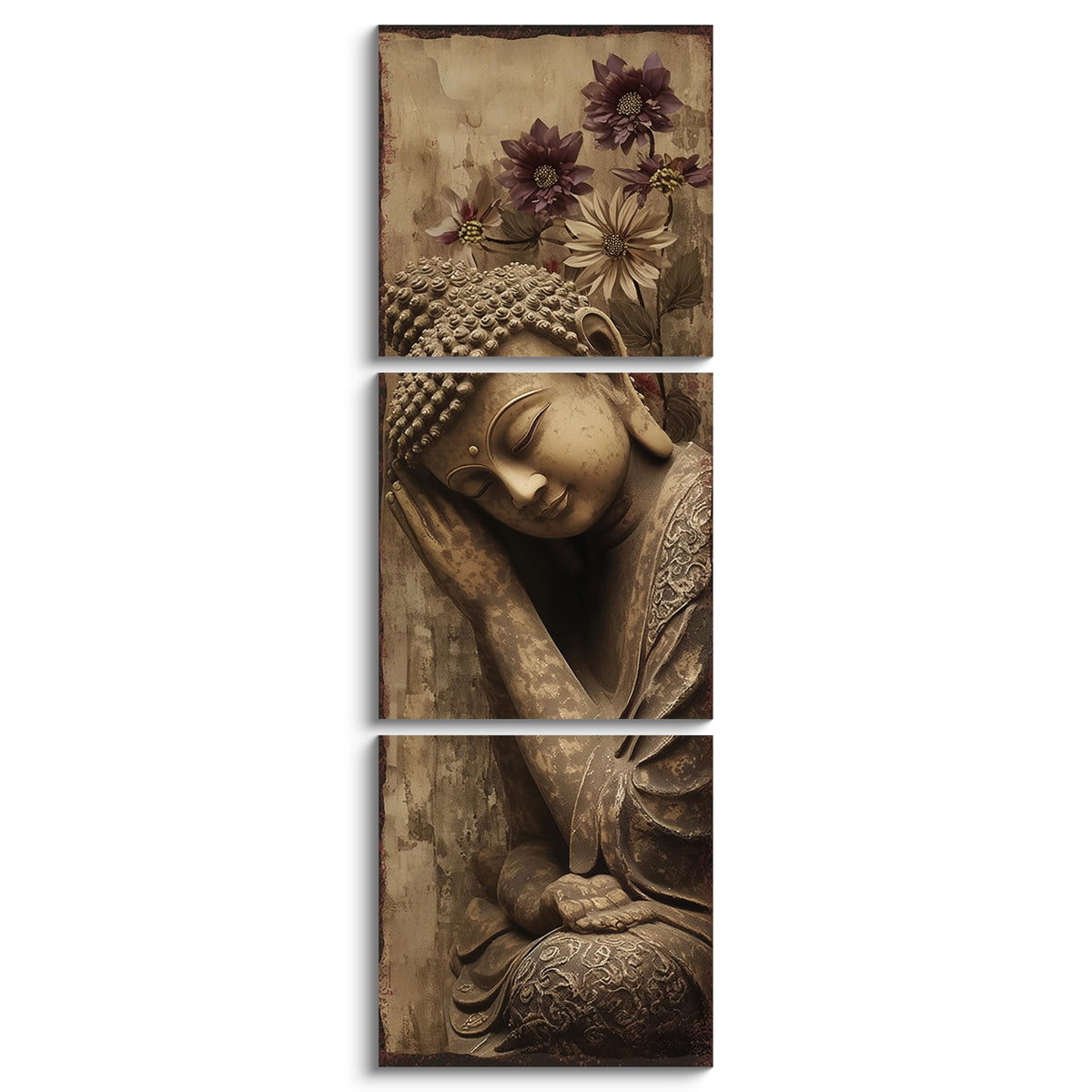 3PCS Serene Sleeping Buddha Canvas Wall Art Print Meditating Buddha Statue with Purple Flowers Peaceful Zen Buddhist Spiritual Pictures for Bedroom Living Room Meditation Room Decor (16"L x 16"W / Sleeping Buddha)