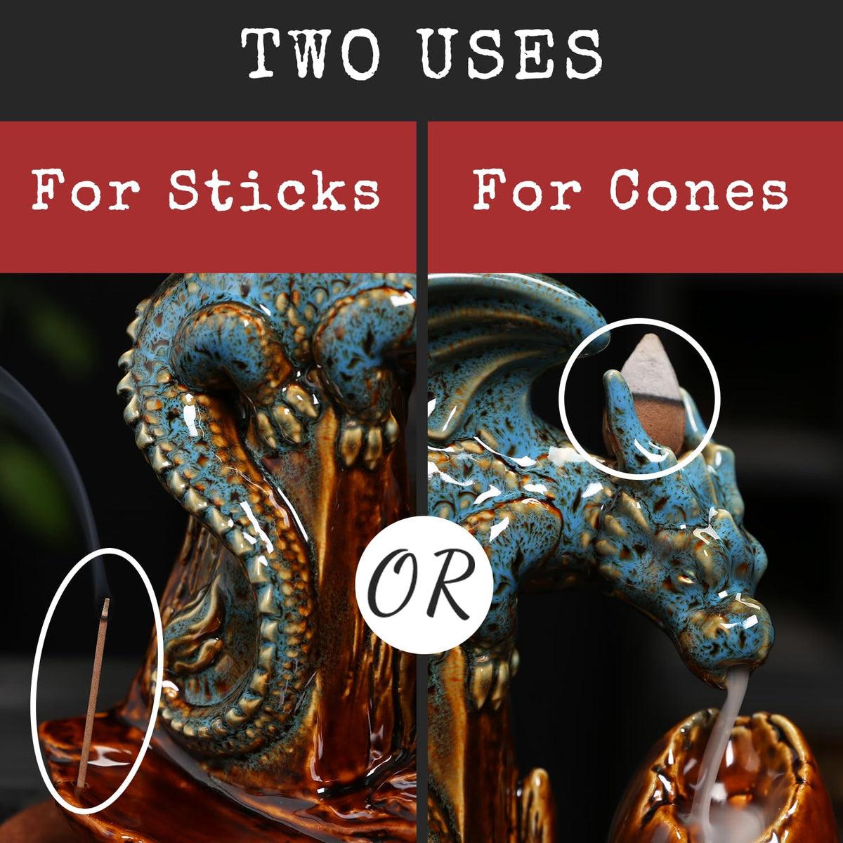 Dragon Incense Burner Holder (Dragon Egg, Glaze Color)