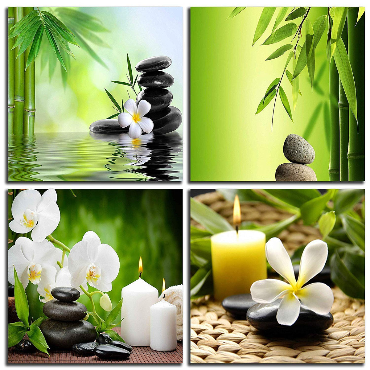 Modern 4 Panel Zen Giclee Canvas Print Spa Wall Art Spa Massage Treatment Pictures on Canvas Wall Art for Home Office Decorations Living Room Bedroom (20X20inchX4 / Green zen)