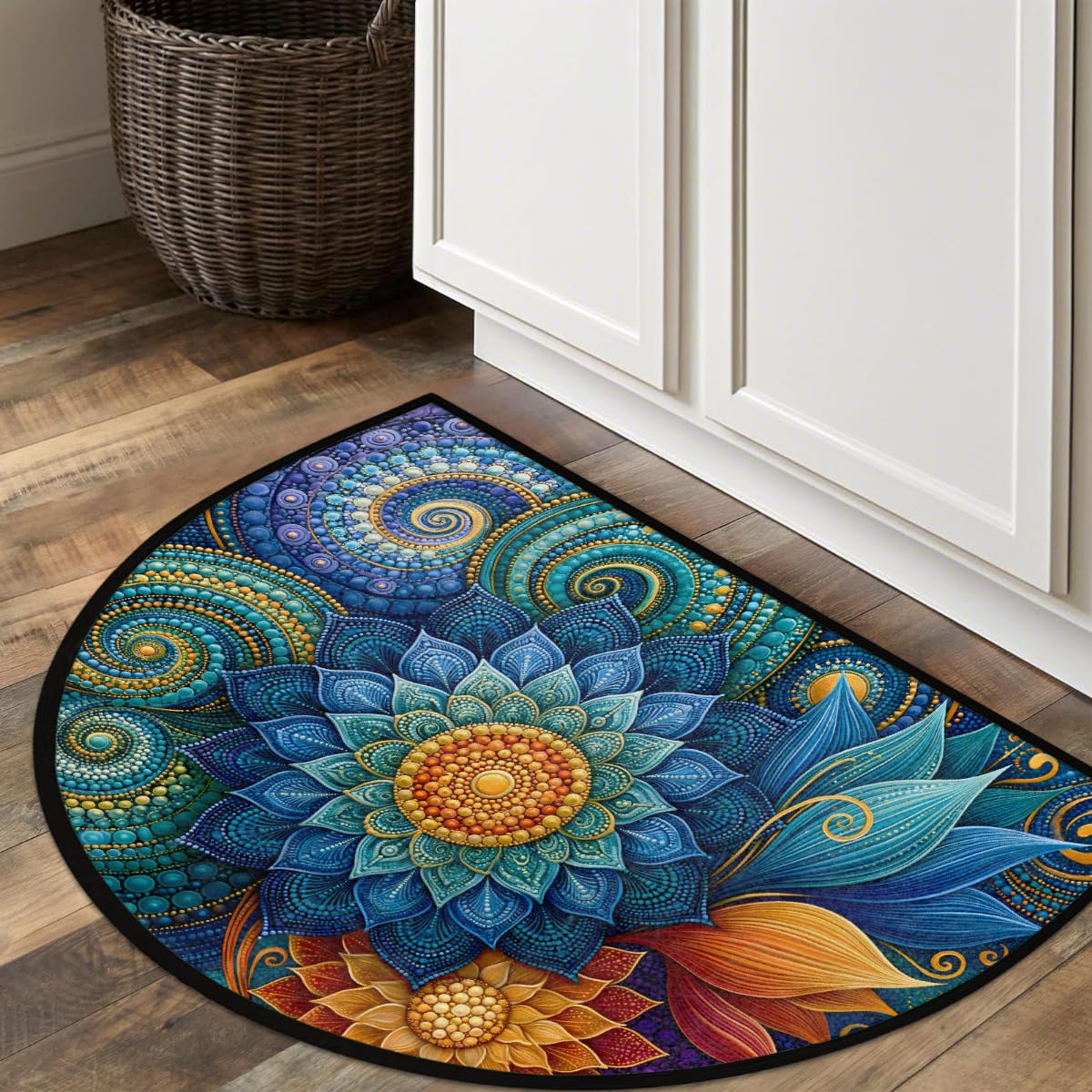 Flower Half Round Rug Half Moon Door Mat Half Circle Rugs (B:d-color 2)