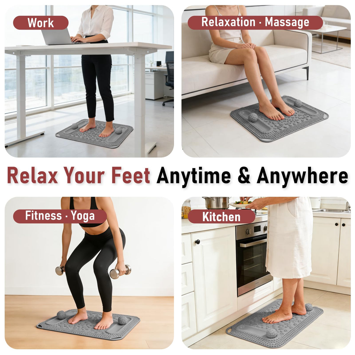 Acupressure Foot Massage Mat & Massage Balls 2 for Body Plantar Fasciitis (22.4x14.2" Grey)