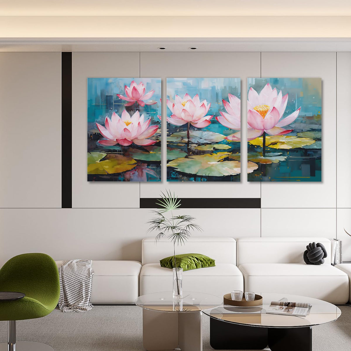 Lotus Canvas Wall Art 3 Pieces Pink Flower with Lotus Leaf in River Pictures Prints Wall Decor Nature Landscape Painting Modern Artwork for Living Room Bathroom Bedroom Office Home (Lotus-4 / 20.00"x28.00"x3P)