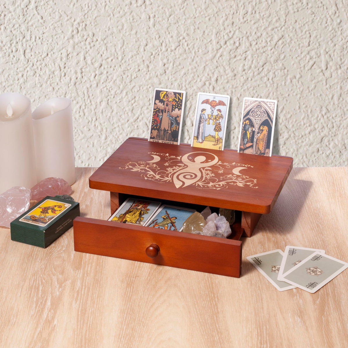 Altar Table with Drawer and Tarot Card Holder (Spiral Goddess)
