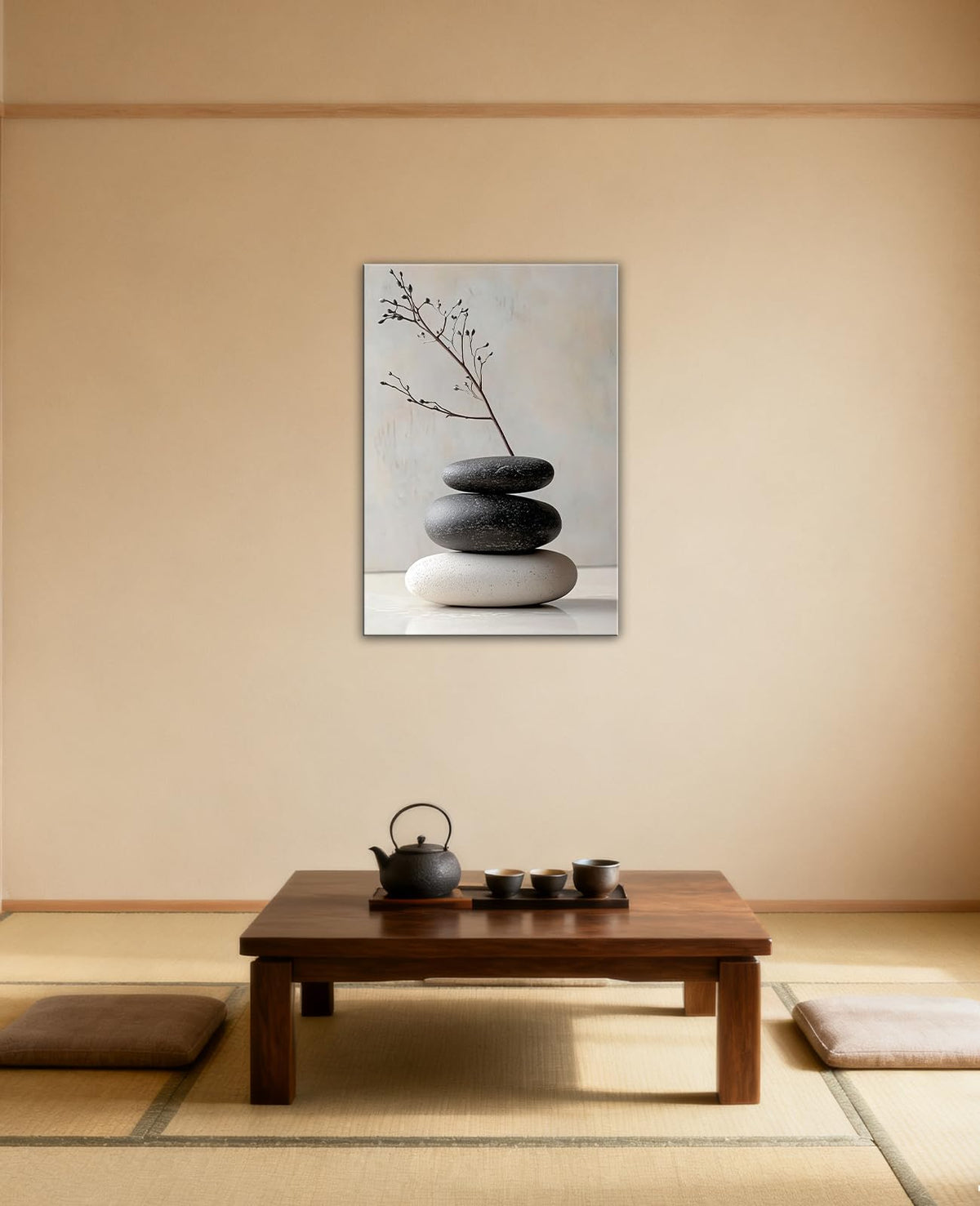 Zen Canvas Wall Art Balanced Spa Stone Pictures Minimalist Artwork Nature Inspired Painting Zen Meditation Calming Home Decor for Living Room Bedroom (Artwork-1 / 30"L x 20"W)