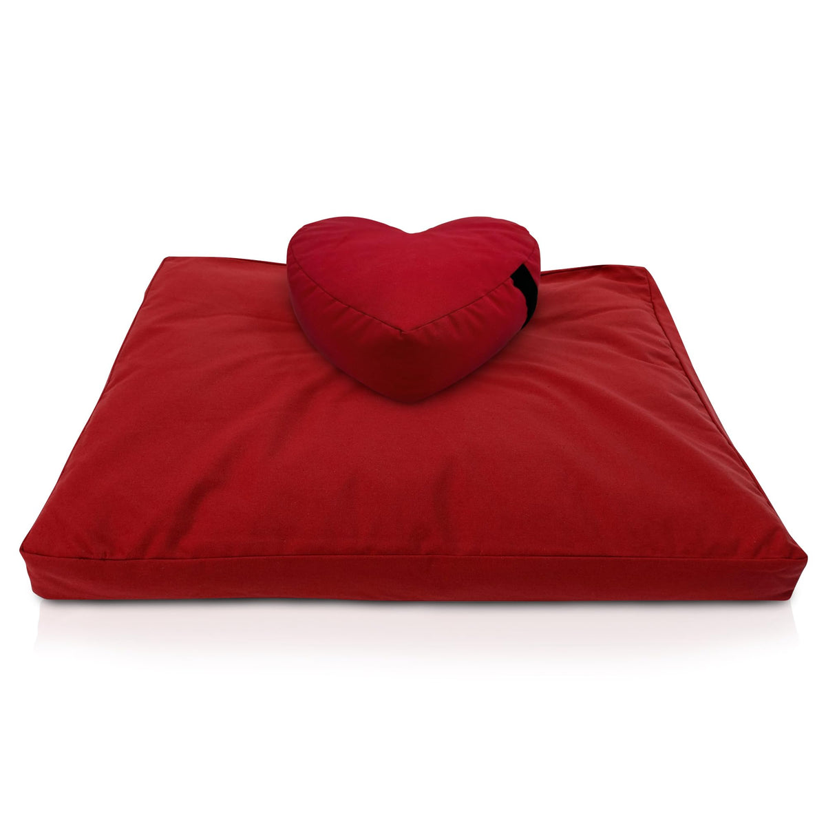 Heart Zafu & Zabuton Yoga Meditation Cushion Set (Heart Shaped Combo / Red - 10oz Cotton Canvas)