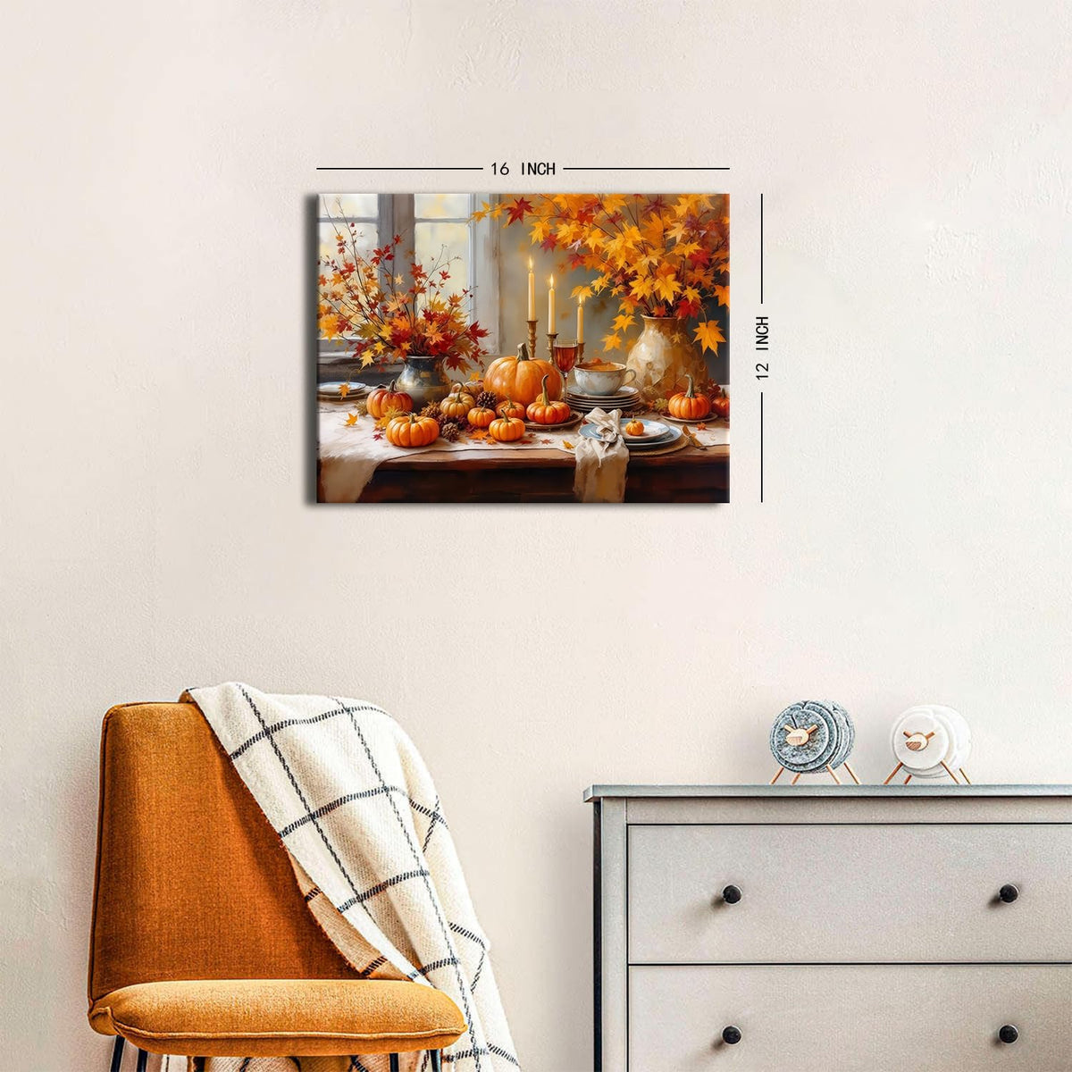 Fall Pumpkin Wall Art Fall Pictures Wall Decor for Kitchen Vintage Farmhouse Halloween Canvas Prints Autumn Maple Leaves Painting Poster Rustic Thanksgiving Harvest Artwork for Home Decoration 12x16" (16"L x 12"W / Pumpkin)