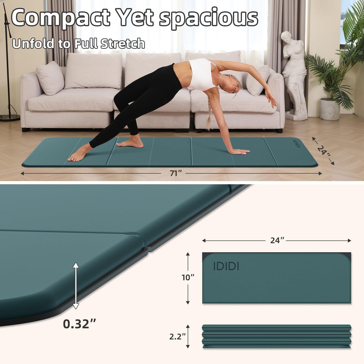 Foldable Yoga Mat Thick 0.32" (Deep Green)