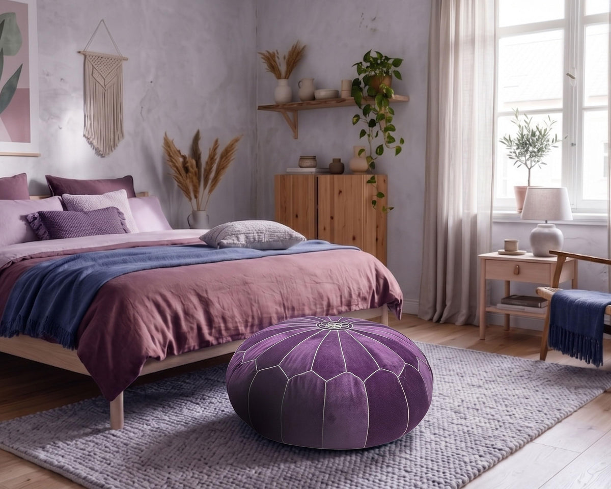 Moroccan Velvet Floor Pouf (Plum Purple)