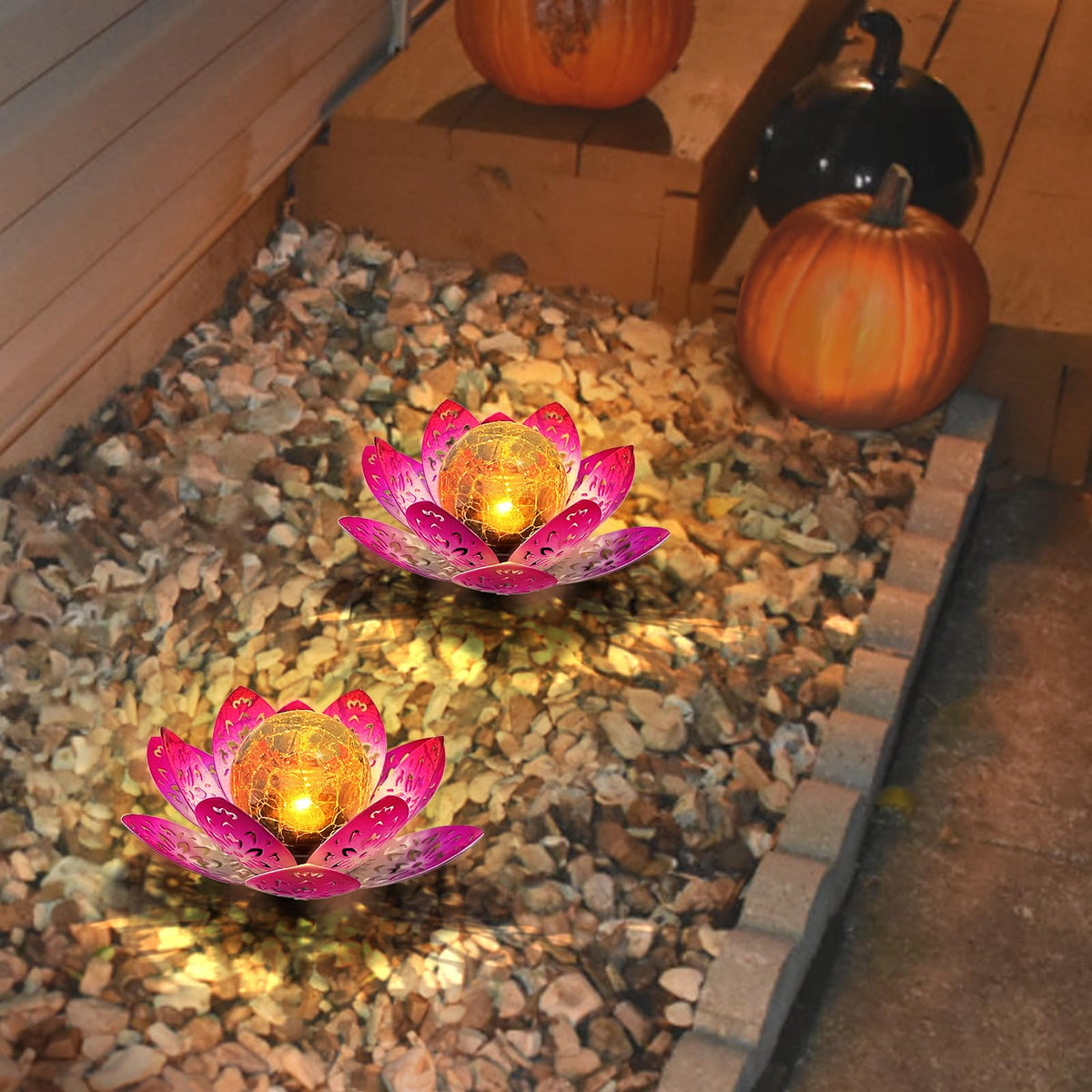 2 Pack Solar Garden Decor Lights Outdoor (Pink / Medium)
