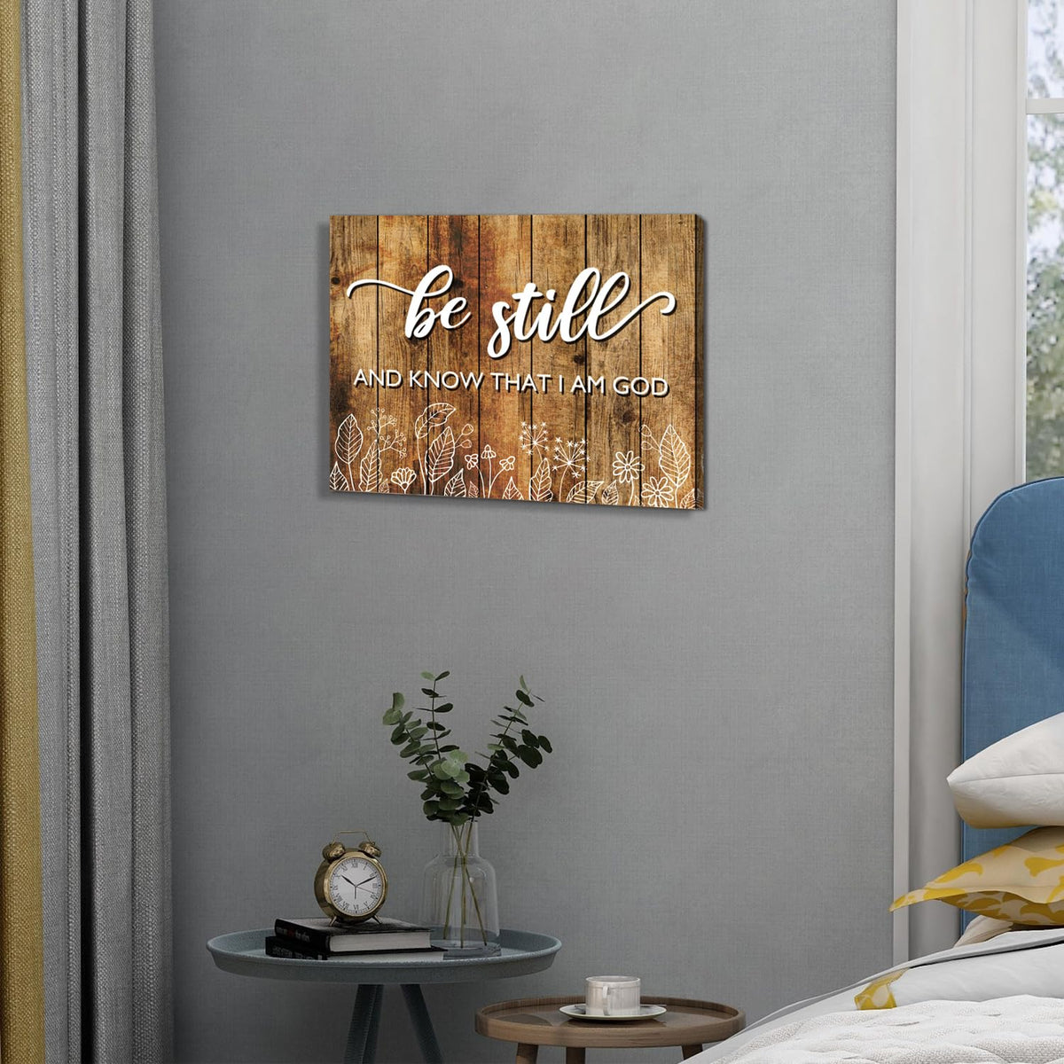 Be Still And Know That I am God Wall Art Rustic Brown Christian Canvas Picture Farmhouse Bible Verses Wall Decor Living Room Religious Inspirational Quotes Artwork Bedroom Office Home Decoration 12x16 (16"L x 12"W / Be-still)