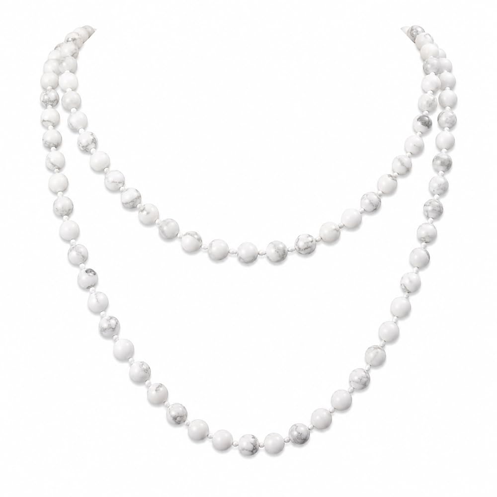 99 White Turquoise Beads Boho Long Beaded Necklaces for Women Men (White Turquoise)