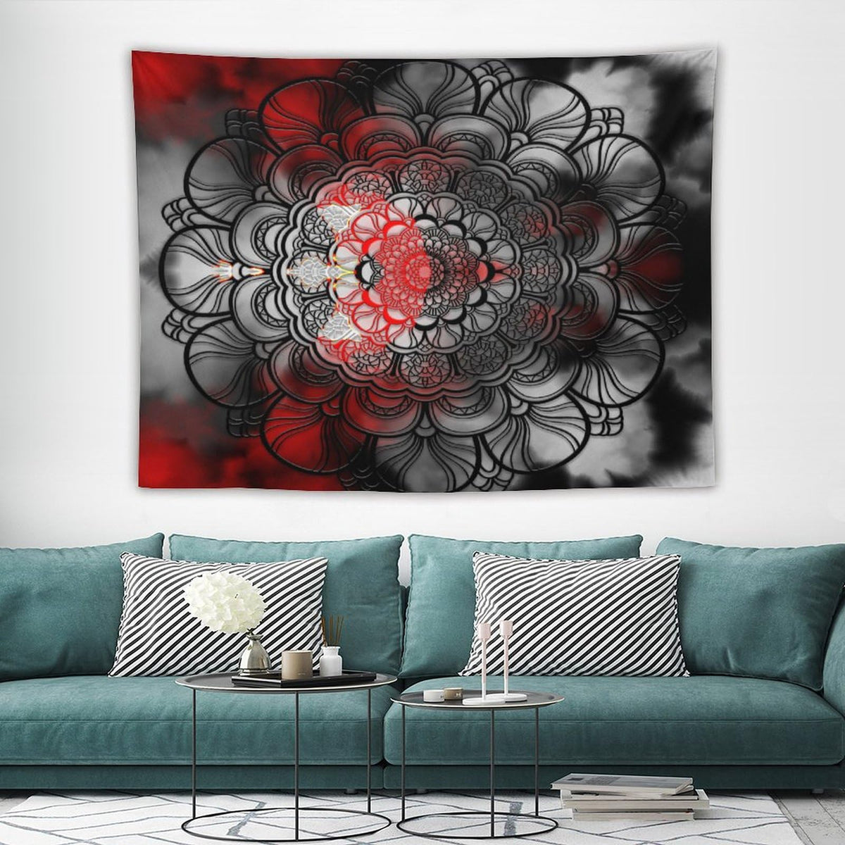 Black And Red Mandala Tapestry Wall Hanging Abstract Yellow Red Black Boho Floral Modern Tapestries Home Decor for Living Room Bedroom Apartment Farmhouse Dorm 60"x80" (60"L x 80"W / Mandala-15)