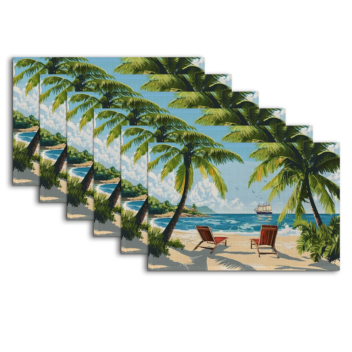 Tropical Beach Placemats Set of 6 (Tropical Beach Hawaii Palm Tree)