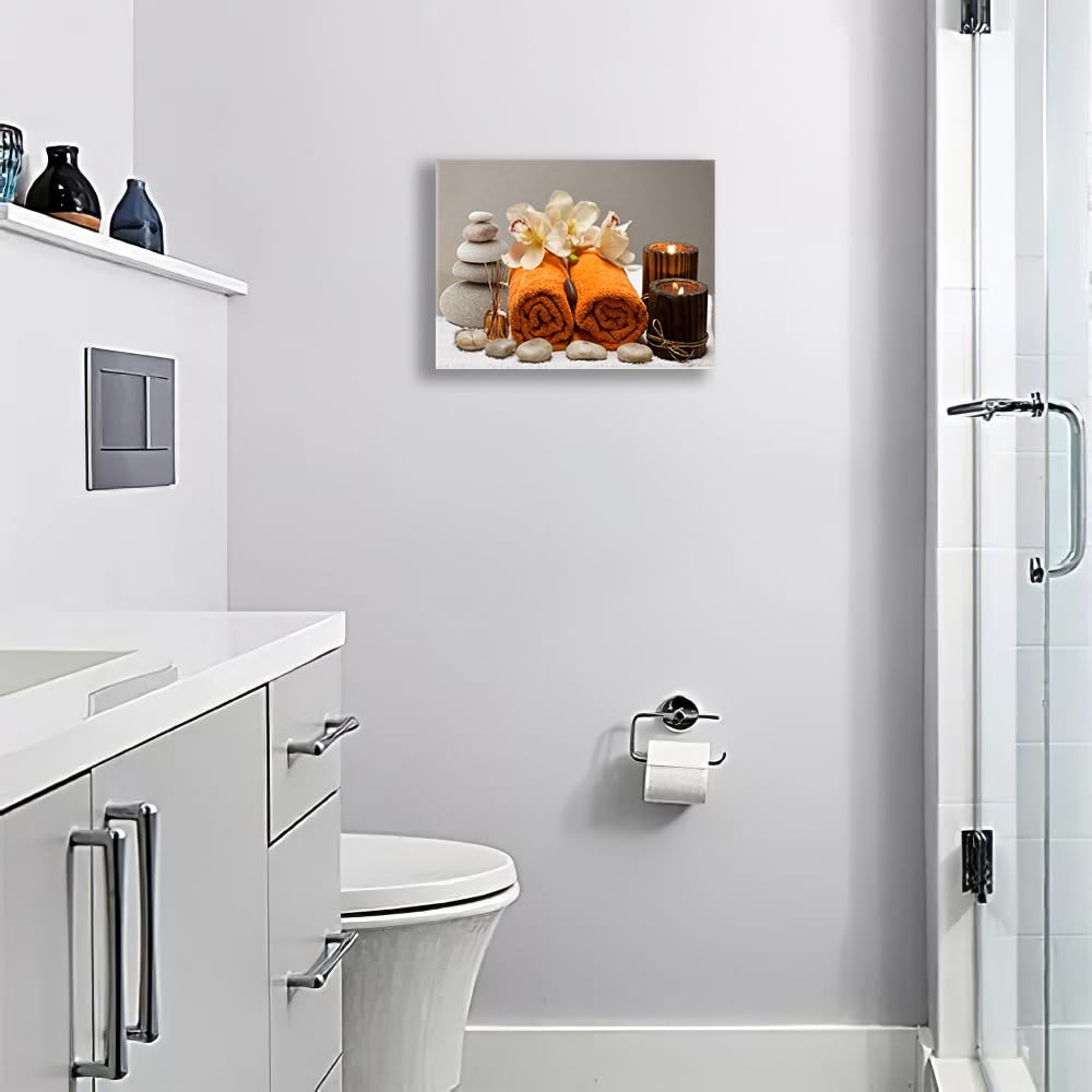 Bathroom Wall Art Zen Bathroom Decor Zen Meditation Stone Canvas Prints Bathroom Pictures for Wall Zen Spa Painting Modern Artwork Home Decoration for Bathroom Spa Yoga Room 16"x12" (Zen Stone / 16"L x 12"W)