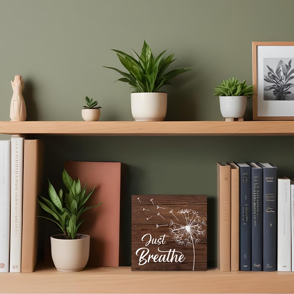 Just Breathe Wooden Box Sign (Brown1)