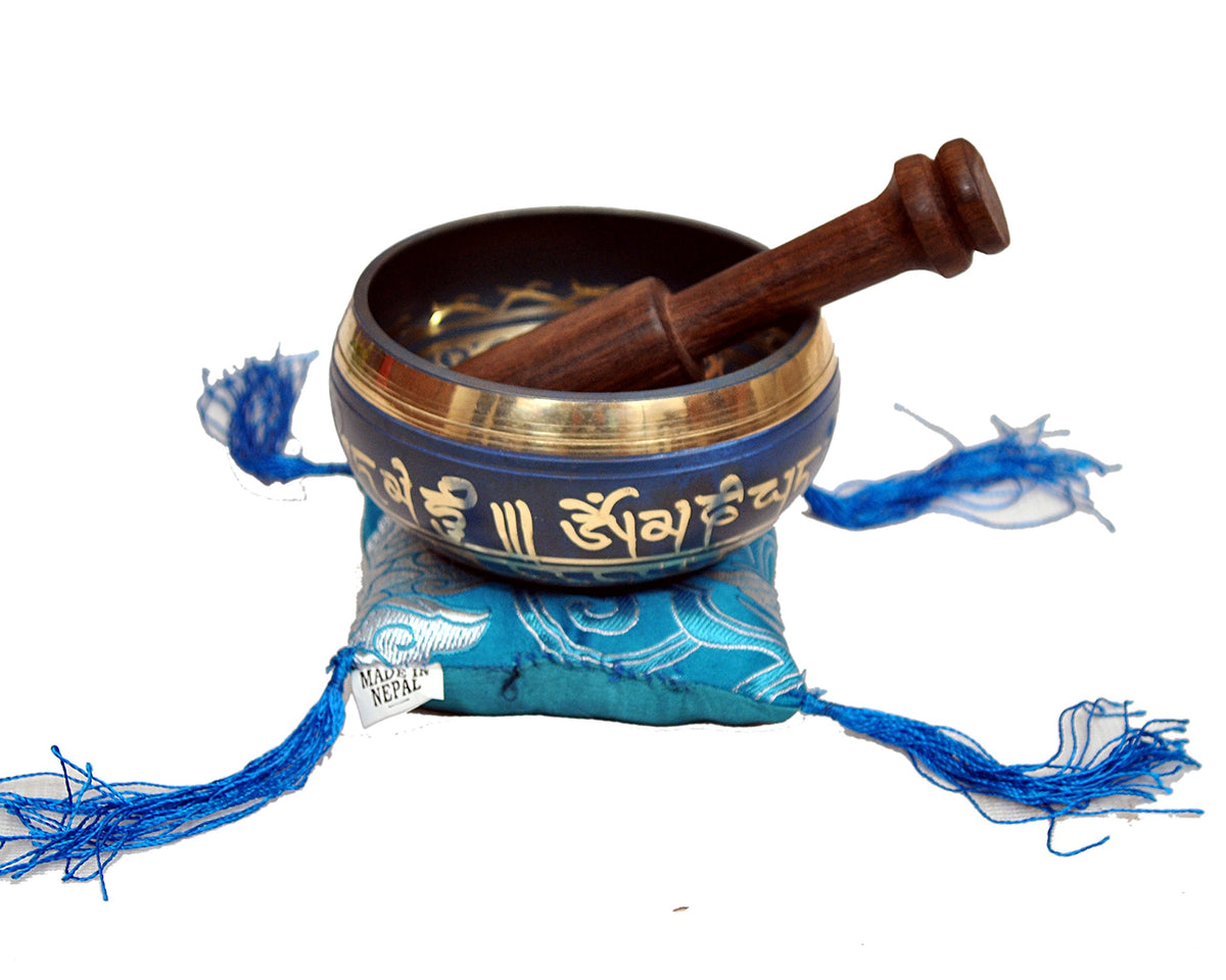 Tibetan Singing Bowl Set By Dharma Store (Blue)