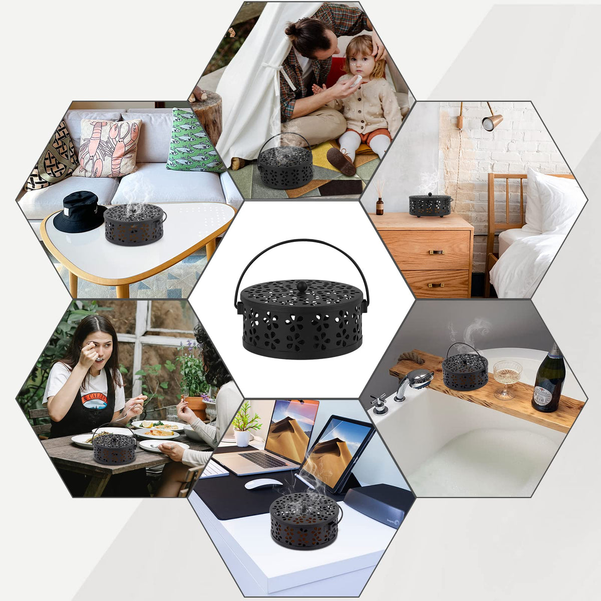 Portable Iron Mosquito Coil Holder with Handle for Outdoor (Black)