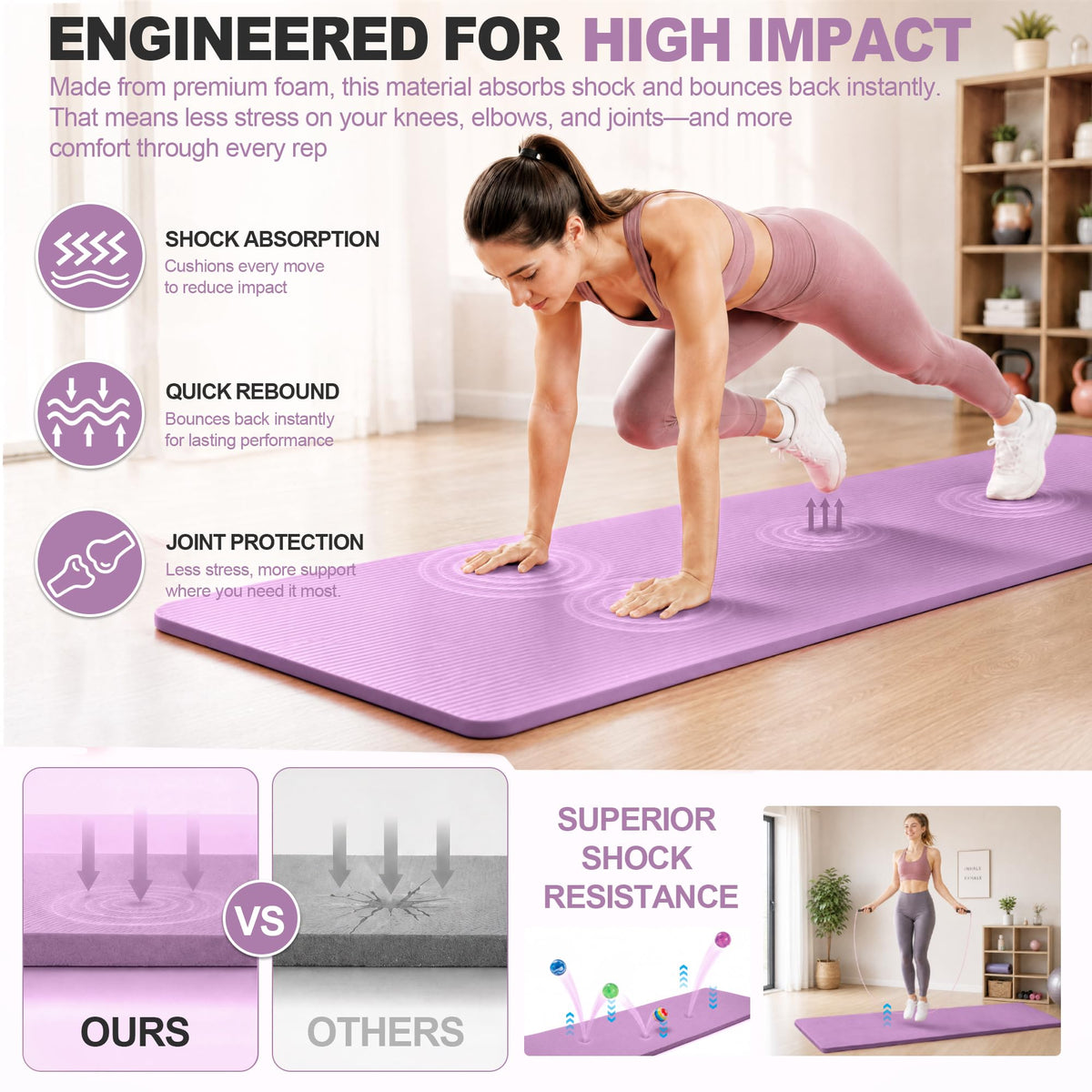 1" Extra Thick Yoga Mat (Taro Purple / 71"L x 24"W x 1"Th)