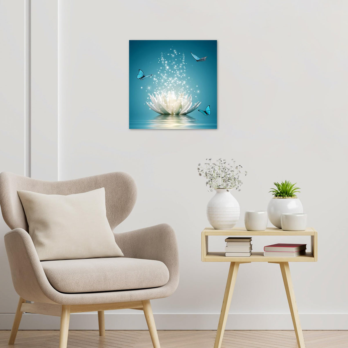 Water Lily Wall Art (Teal and White / 12"L x 12"W)
